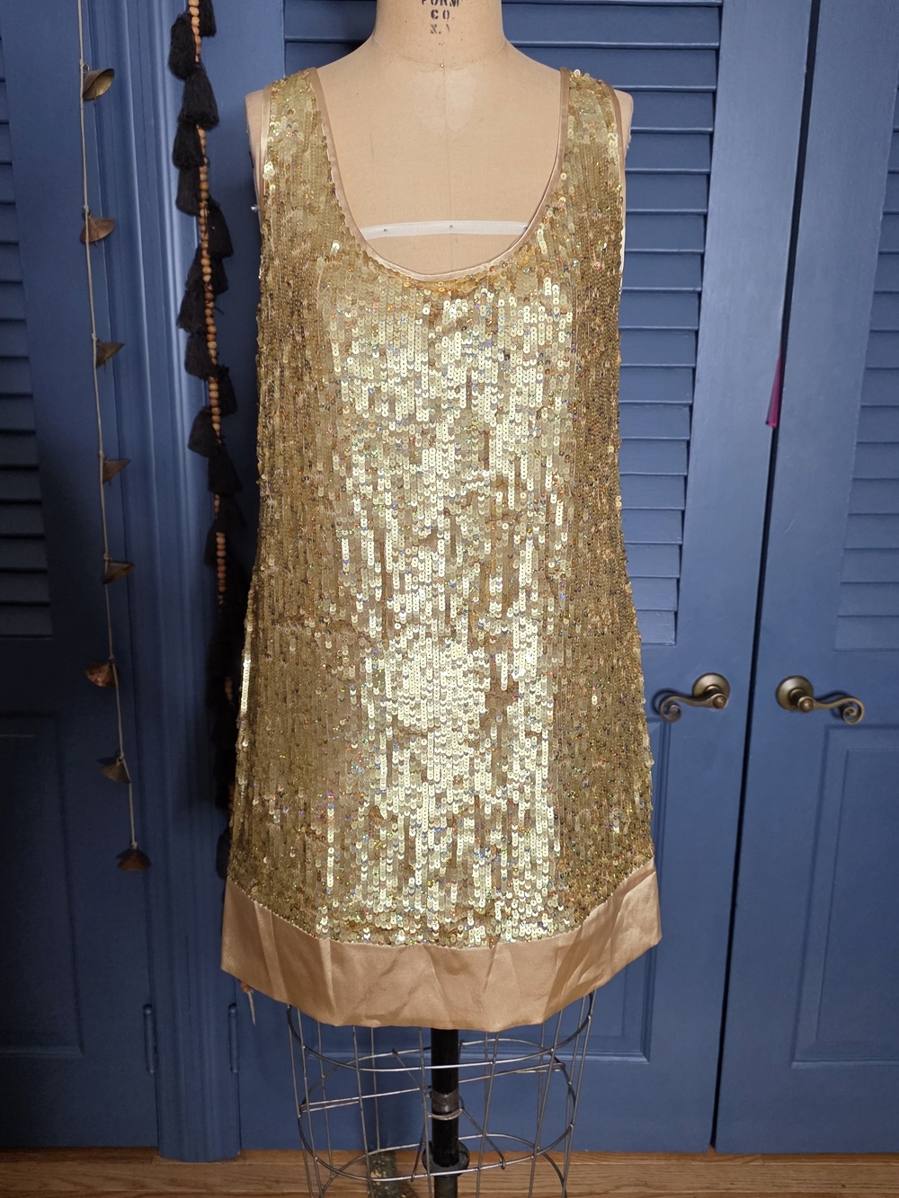 NWT Yumi Kim Gold Sequin Backless Mini Dress - L